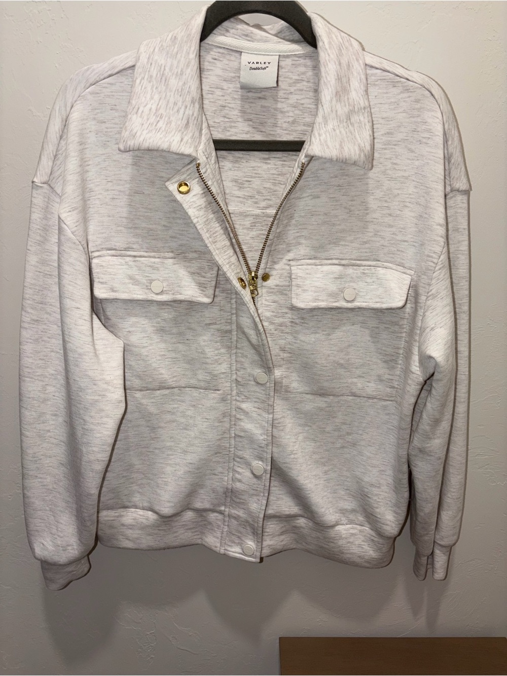 Varley Heathered Light Gray Utility Jacket with Gold Hardware